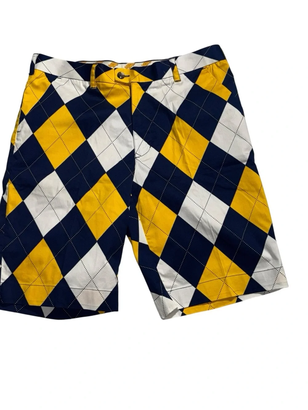 Loudmouth Golf Argyle Shorts Men’s Size 36 Blue Yellow White